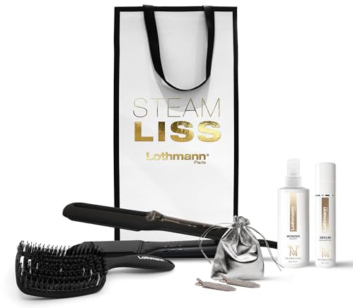 Lothmann Paris Coffret Steam Liss Lisseur Vapeur avec Spray Thermo-protecteur Wonder Protect, Sérum Sublimateur, Brosse Curve