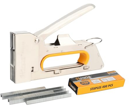 Hoteche Tacker-Set mit 400 Klammern, Handtacker aus Metall mit Sicherheitssperre, Leichte Ausführung für 4-8mm Klammern, Chrom-Finish, für Tischlerei DIY-Enthusiasten