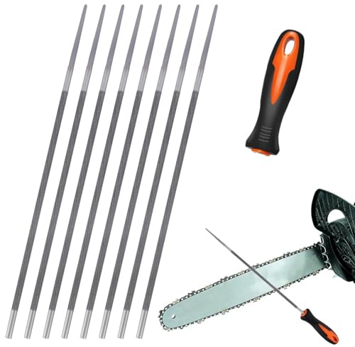 8 Pcs Chainsaw Files 4mm Round Chainsaw Sharpener File Kit – High Carbon Steel Chain Saw Sharpening Tool with Non-Slip Handle for Stihl Husqvarna Oregon Chainsaw Chain Polishing