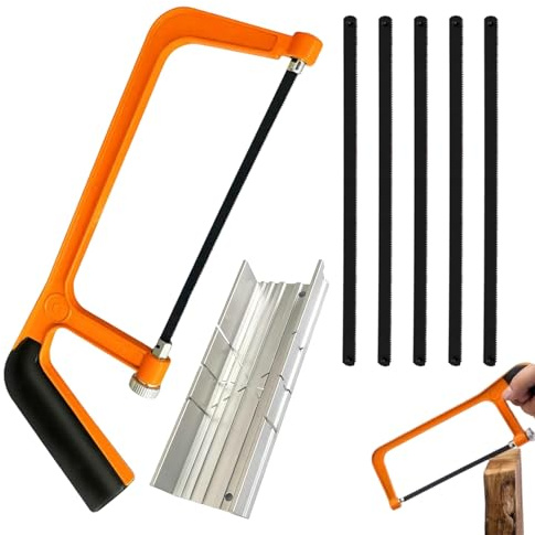 6 in Mini Hacksaw for Metal Cutting with Miter Block,Hack Saw to Cut Metal,150mm Thickened Hack Saw with 5 Manganese Steel Blade (Orange)