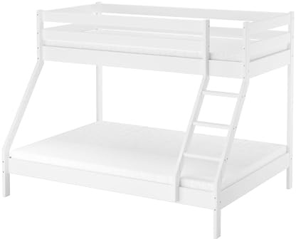 Erst-Holz®weißes Doppel-Etagenbett 140x200 und 90x200 Kiefer-Stockbett Matratze Rollrost 60.19-09-14WM