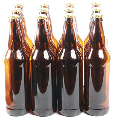 GOLDBEARUK Bouteilles de bière en verre brun avec bouchon dorés - Paquet de 12 - Homebrew (650 ml)