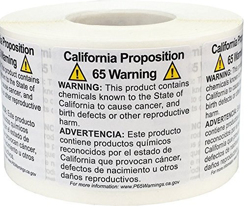 California Proposition 65 Warning Labels Short Form, 1 1/2 x 1 1/2 Inch Square Adhesive Stickers, 500 Total Labels on a Roll for Compliance and Product Labeling – Made in the USA