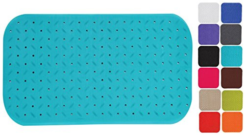 MSV Premium Duschmatte Badematte Badewannenmatte Badewanneneinlage antibakteriell rutschfest mit Saugnäpfen-Hellblau-duftet nach Rosen-ca. 36 x 65 cm-waschbar bei 60° Grad, Gummi, Blue, Large