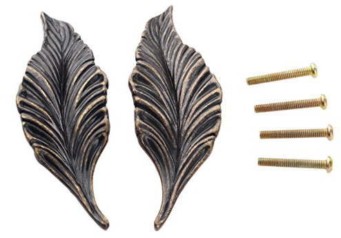 Mgoodoo 2 Paar Blattgriffe Modische Schrankgriff Zinklegierung für Kabinett Schubladen Bücherschränke Schrank, Antiquität Bronze, Länge: 105mm Lochabstand: 32mm