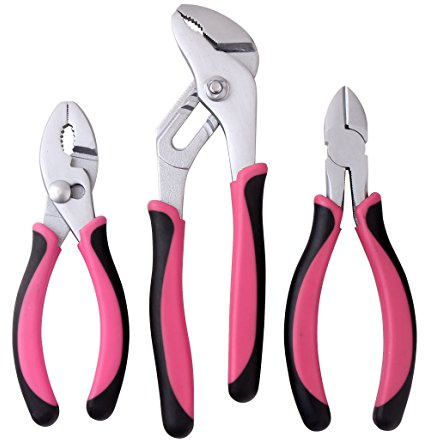 Apollo Tools Set of 3 Pliers for DIY Repairs and Maintenance Projects, Crafts, Jewelry-Making, Plumbing, Toy, Electronic and Small Engine Work - Pink Ribbon – Pink- DT5008P