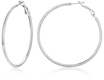Suplight Pendientes Aros Mujeres Acero Plata Inoxidable 316L Pendientes Aro Acero Grandes 50mm Joyerías de Moda Regalo para Mujer