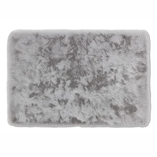 Schöner Wohnen Kollektion Badezimmerteppich 67 x 110 cm Silber – Sehr Flauschige Badematte – Badewannenmatte waschbar – Duschmatte rutschfest – Badezimmer Deko – Badematte