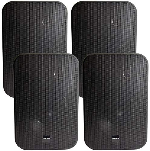 (2 PAIRS) 4x BLACK 6.5” 200W Stereo Loud Speakers & Wall Mounting Brackets –8Ohm Low Impedance– 2-Way Hi-Fi Background/Surround Sound Powerful MOISTURE RESISTANT Speaker Set – 27cm x 18cm