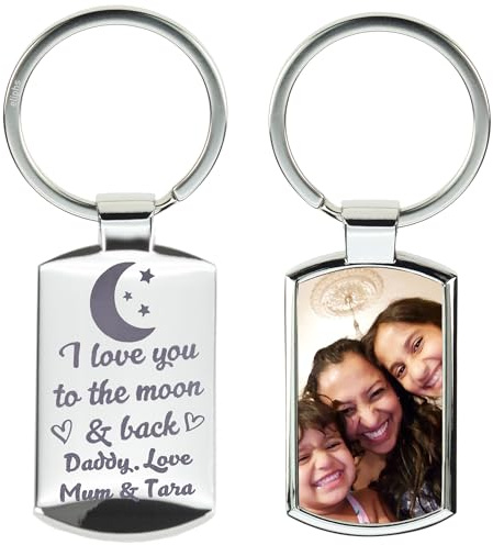 Eliphs Personalised Photo Keyring, Custom Keychain, Engraved Keyring Gift for Him & Her, Photo Printed Keyrings, Birthday, Anniversay Gifts, Personalised Keyring for Dad, Grandad, Mom, Fathers Day
