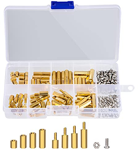 QIMEI-SHOP Messing Abstandshalter M2.5 Männlich Weiblich Hex Standoffs Edelstahl Schrauben Muttern Sortiment Kit mit Aufbewahrungsbox 180 Stück