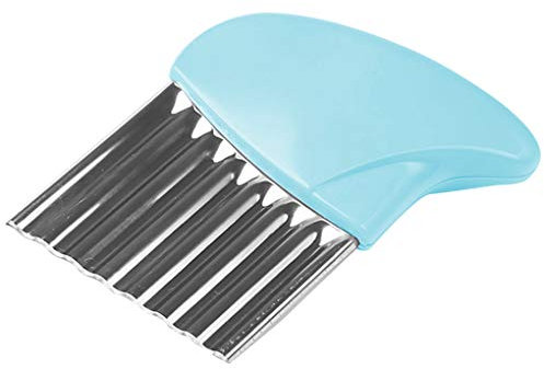 Stainless Steel Fruit and Vegetable Wavy Chopper Potato Carrot Chip French Fry Crinkle Slicer, Blue