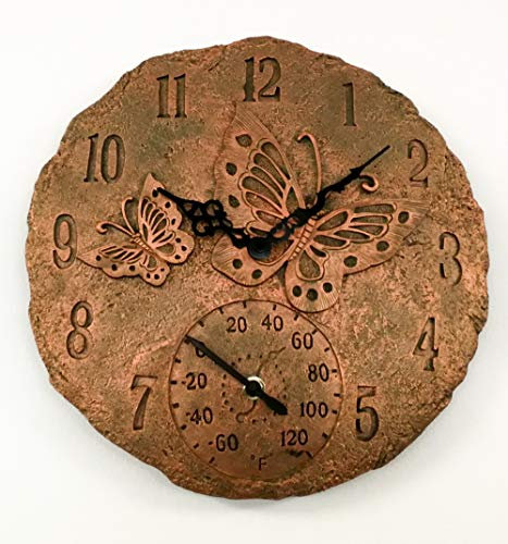 Garden Mile Außenuhr und Thermometer für Gärten, wetterfest, für den Außenbereich, für Haus und Garten, Thermometer, Quarzuhren, Wanddekoration