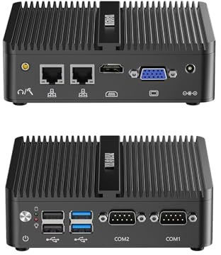 WEIDIAN Lüfterloser PC, Industrie PC, J5005(bis zu 2,8 GHz) Industrial Fanless Mini Computer, HD/VGA Dual Display 4K HD, USB3.0, 2RS232 Com, 2Gigabit Ethernet, WiFi, Win11(16GB RAM 256GB SSD)