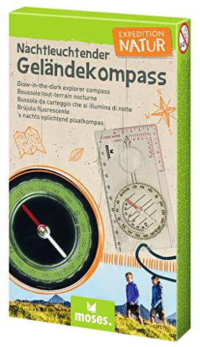 moses. Expedition Natur Nachtleuchtender Geländekompass, Outdoor-Kinderkompass für kleine Pfadfinder, ideal zum Wandern, Camping, Zelten, Klettern und Abenteuer in der Natur, Handlich