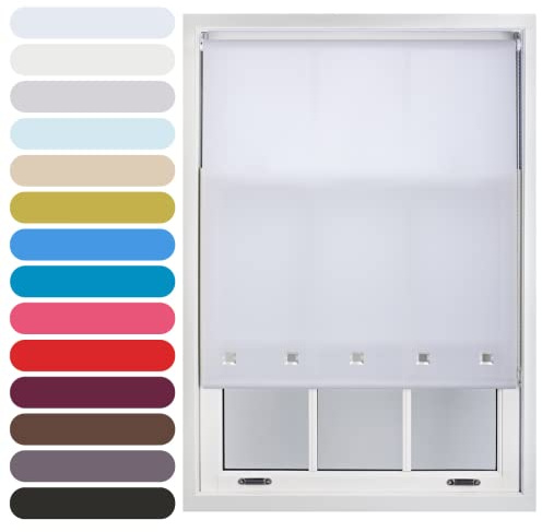 FURNISHED Square Eyelet Light Filtering Polyester Daylight Kitchen Blinds Trimmable Window Blind, White, 110W x 210H cm