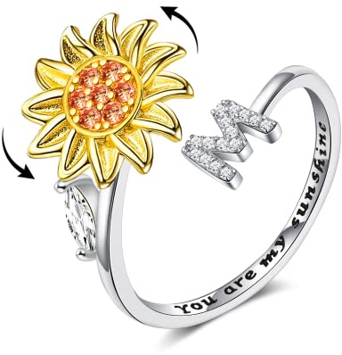 FUNEIA Anillo de ansiedad inicial para ansiedad S925 Anillo de plata de ley para mujeres adolescentes y niñas, anillo giratorio ajustable, anillo anti ansiedad, anillo para aliviar el estrés, anillo