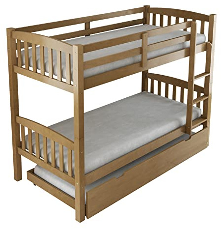 Arredo Stock Letto a castello con terzo letto estraibile in legno di pino massello, 90x190x156 cm (Legno)