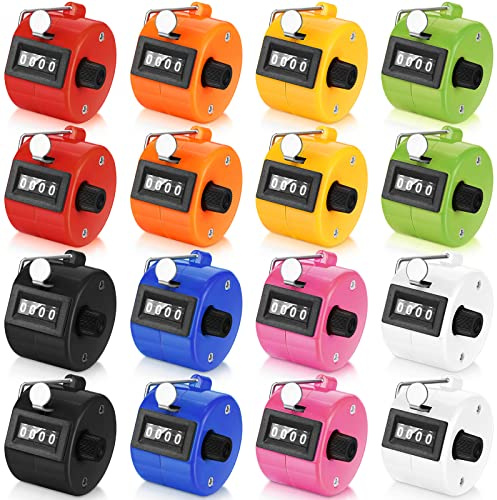 Kathfly 16 Pcs Handheld Clicker Counter 4 Digit Mechanical Tally Counter Assorted Color Pitch Palm for Counting Numbers Knitting Coaching Golf Lap Fishing School Sports Event(Multicolor)