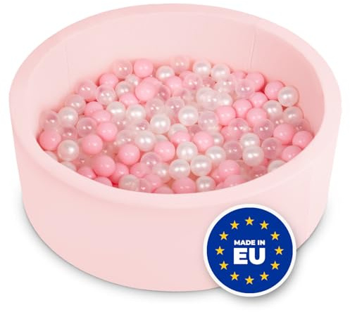 Selonis Mjukt runt bollhav, pool, 90 x 30 cm, 300 skumbollar för bebisar och småbarn, rosa: puderrosa/pärla/klar