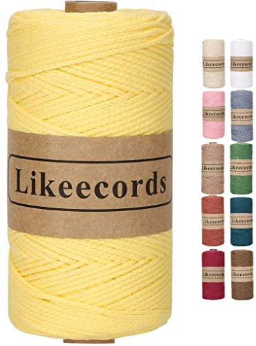Likeecords 100% Cotton Crochet Bag Cord 2mm 170m Macrame Cord 2mm Crochet Thread Macrame Rope Gift for Knitter (Lemon Yellow)