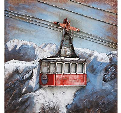 IDYL metallbild med 3D-effekt | Modern konst | linbana i bergen | Kabin gondel för tvåhjulsbanan | 60 x 60 x 3 cm | Nr 1133-S