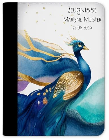CreaDesign Customize A4 Zeugnismappe für Kinder - 26.7 x 32.7 x 1 cm, erweiterbar auf bis zu 20 Fächer, Sichtbuch ohne Klarsichthüllen, Pfau Design, Dokumentenmappe für Schüler