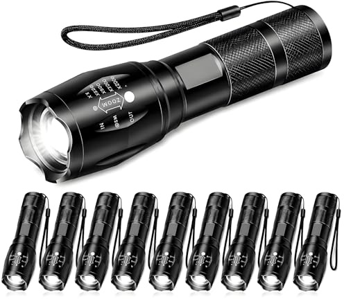 MVIOCS LED Flashlights 10 Pack, Bright Tactical Flashlight High Lumens with 5 Modes, Waterproof Zoomable Flash Light, Portable Torch for Camping Hiking Outdoor Home Emergency