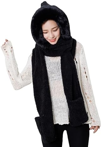 Volicph 3 in 1 Mütze Schal Handschuhe Sets für Damen Dicke Plüsch Hut Set für Damen Mädchen Hut Handschuhe Schal Set