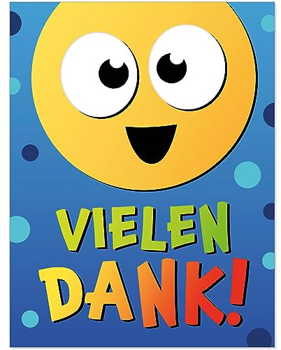 8 Flaschenetiketten selbstklebend - Etikett Danke Bedanken Danke sagen Lustiges Gesicht - Flaschen Aufkleber für Wein oder Sekt