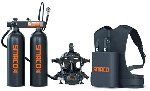 SMACO Mini Bouteille de Plongée Rechargeable 2L Double Bouteille de sous-Marine 2 x 2L Petite Bouteille d'oxygène Plongee pour Respirer sous l'eau Nettoyage du Bateau Source d'air de Secours S700 Max