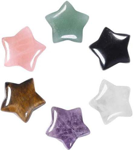 HAOBIN 6 StüCk Sterne Kristall Edelstein Set Stern Kristalle Stein Handschmeichler Stein Kristalle Heilsteine Chakra Steine Gepolijste Trommelstenen GlüCkssteine FüR Schmuckherstellung,Meditation