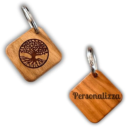 Rienco Portachiavi personalizzato in legno di ciliegio liscio con incisione Albero della Vita, leggero 10g, unisex, accessorio per borsa, zaino o chiavi