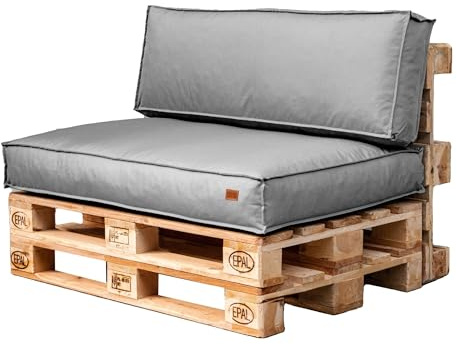 GoldenGroup Gartenset Kissen für Palettenmöbel Grau - Strapazierfähiges Gewebe - Palettenkissen Set Gefüllt mit Schaumgranulat - 120x65x15 Sitzkissen - (2X) 60x40x10 Rückenkissen