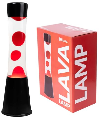 Fisura - Lampada di lava rossa. Base nera, liquido trasparente e lava rossa. Effetto rilassante. Con lampadina di ricambio. 11 cm x 11 cm x 39,5 cm.