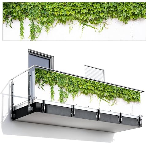MuchoWow© Balkon Sichtschutz Einseitig Groß Terrassen Gartenzaun | 75x300 cm - Balkonfächer ohne bohren Wetterfest für Zaun Terrasse Balkonbespannung Seitenschutz Pflanzen - Weiß - Steinoptik