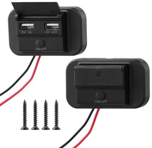 QWORK® 2 Stück Dual USB Ladebuchse, USB Auto Steckdose 5 V/1 A + 5 V/2.1 A, für 12 V/24 V Autos, Boote, Motorräder, LKWs