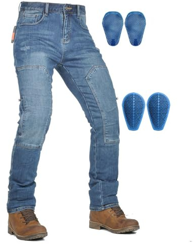 SHAIYOU Herren Motorradhose Jeans, Blue Motorradjeans Bikerhose, Sportliche Motorradhose, Atmungsaktiv, Verschleißfest, Mit 4 Abnehmbaren Protektoren (Blau,XXL)