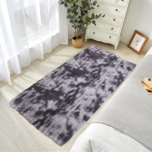 STGAO Hochflor Teppich 110 x 90 cm Anti-Rutsch Unterseite Bettvorleger Super Soft für Zimmer Home Dekor, Dunkelgrau