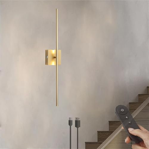 LED Akku Wandleuchte Innen Wandlampen 3 Farbtemperaturen Einstellbar USB Aufladbare Wandlampe Kabellose Wandlicht mit Fernbedienungen 360° Drehbare für Wohnzimmer Schlafzimmer Küche (1 Stück,Gold)