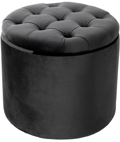 Riess Ambiente Hocker MODERN BAROCK 50cm - grau - Samt | Stauraum, Aufbewahrung, Ziersteppung, Schaumstoffpolsterung, abnehmbarer Bezug, Kissen inklusive, hochwertige Verarbeitung