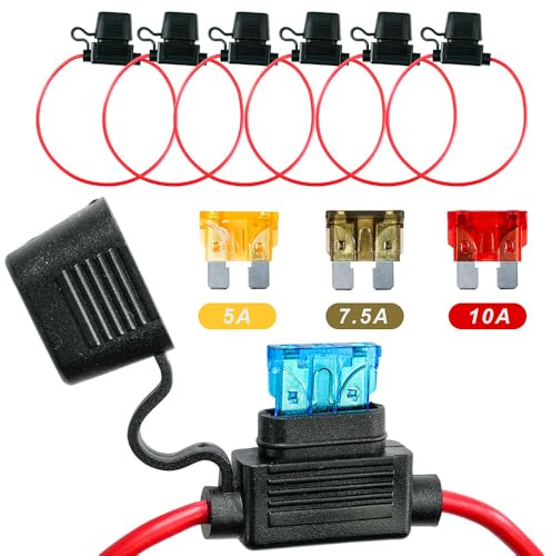 ciciment 6 Pcs Inline Fuse Holder 32V 18AWG, Waterproof Blade Fuse Holder with Copper Wire, Includes 5A 7.5A 10A Fuses for Car, Truck, Motorcycle, Boat