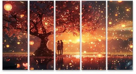 islandburner Prime Bild auf Leinwand Verzauberte Abendstimmung unter dem Kirschbaum für Wohnzimmer Naturliebhaber Café Bilder Wandbilder Poster