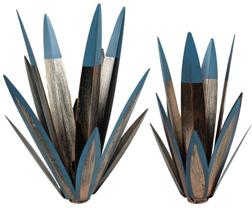 Liummrcy 2Pcs Metal Agave Plants Outdoor Decor 16'' ＆ 13'' Agave Solar Garden Light Waterproof Metal Agave Plant Sculpture with Stakes Auto Light up 7 Colors Tequila Agave Yard Art Lawn Decor