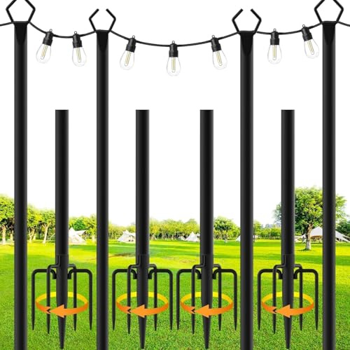 Confezione da 4 aste in metallo con forchetta per stringhe luminose, per esterni con forcella, poles/post/stand per esterni, patio, patio, terrazza, cortile, matrimonio, festa (4 pezzi)
