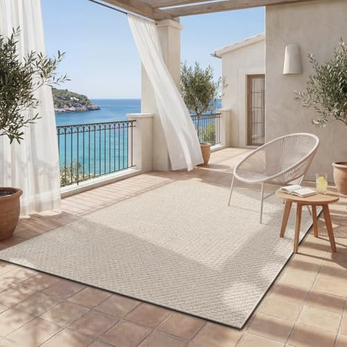 the carpet Maldives – Beige, 160 x 230 cm – Outdoor Teppich wetterfest – Balkonteppich für Terrasse, Garten – robuster Flachgewebe Teppich pflegeleicht – auch als Indoor Teppich Wohnzimmer Küche