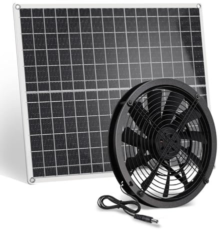 Riokko Solarbetriebener Abluftventilator, 20W Solar Ventilator, Monokristallines Silizium, Solarbetriebener Dach Abluftventilator, für Hühnerställe, Gewächshäuser, Haustiere, Fenster Auspuff