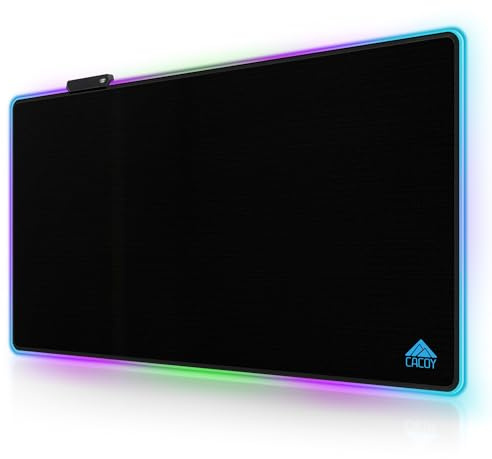 Cacoy 900x600mm XXL RGB Gaming-Mauspad mit 9 LED Beleuchtungs-Modi Mousepad | Rutschfester Gummibasis Büro Schreibtischunterlage Genähte Kanten, Glatte Oberfläche verbessert Präzision und Geschwindigkeit