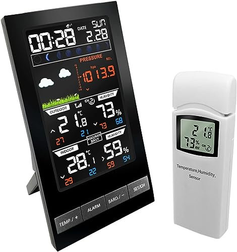 PUTHLLA Weather Stations, 5 in 1 Wireless Color Forecast LCD Display, Color screen for Indoor/Outdoor Thermo-Hygrometer Barometric Pressure Weather station for Home