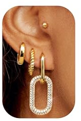 LOLIAS 4 Paar Ohrringe Gold für Damen Ohrringe Hängend Creolen Büroklammer Ohrringe Ohrstecker Huggie Ohrringe Hypoallergene Statement Ohrringe für mehrere Piercings